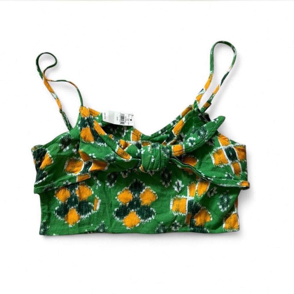 NWT Aerie tie-front crop top with a green, yellow, and white floral or ikat